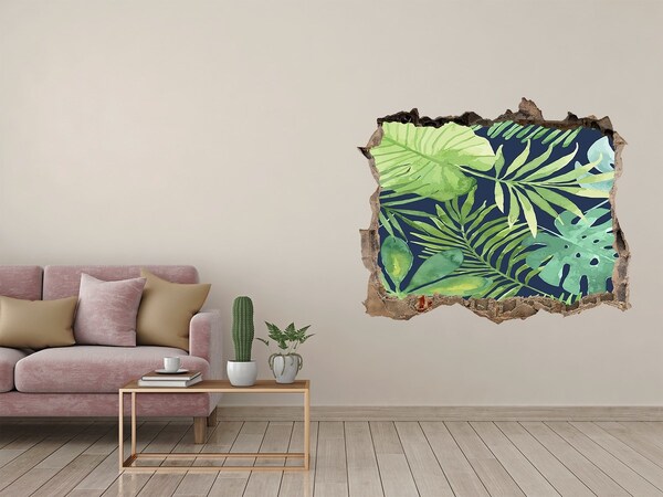 Sticker mural effet trou jungle tropicale