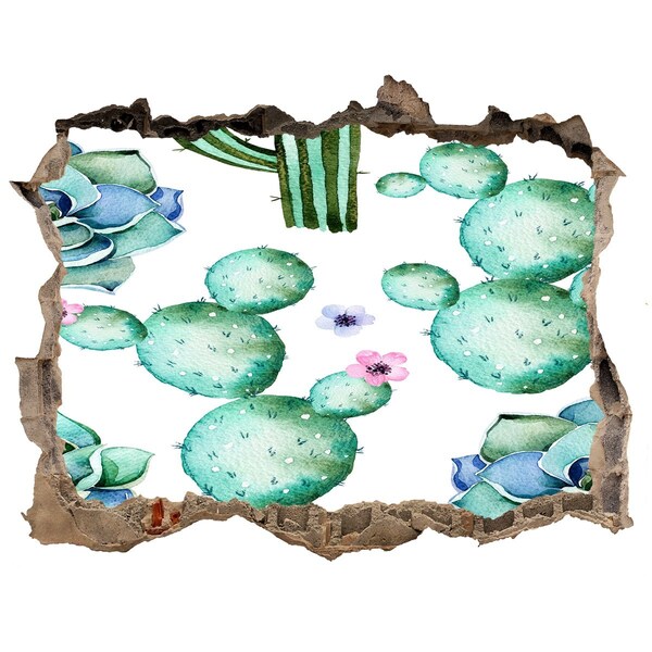 Autocollant à effet 3d trou Des cactus dans un trou dans le mur