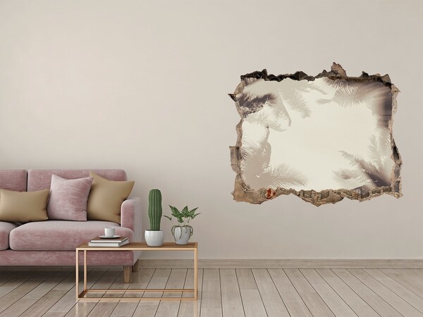 Sticker mural effet trou Oasis tropicale derrière le mur