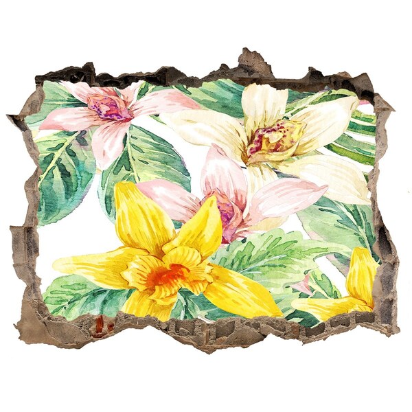 Sticker mural effet trou Jardin fleuri derrière le mur