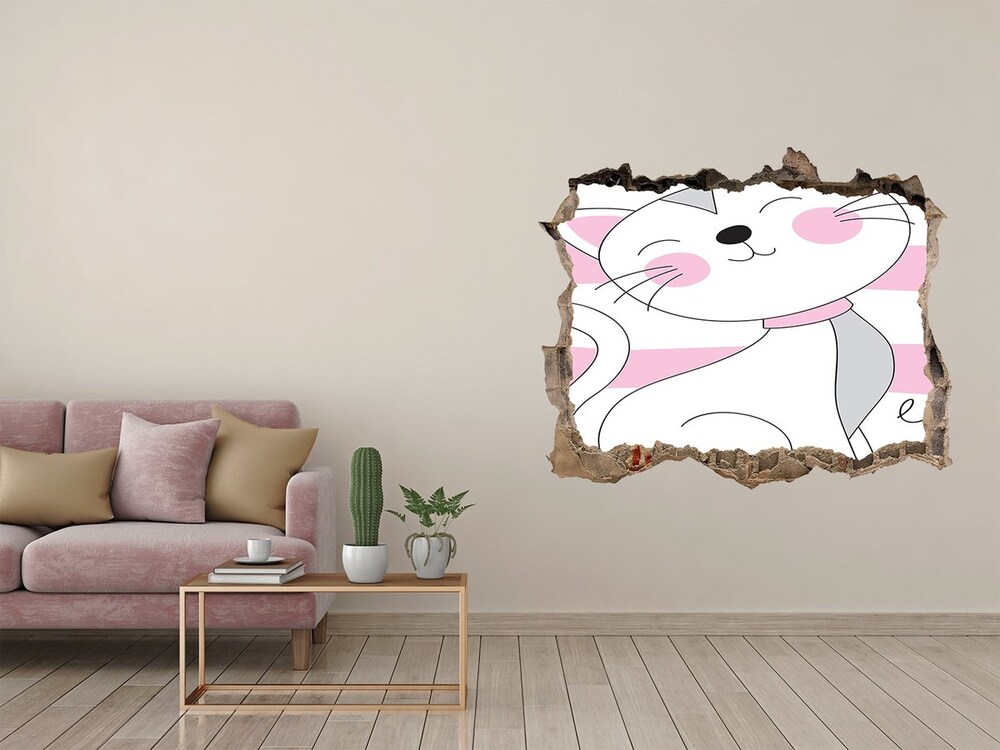 Sticker trou dans le mur Chat blanc pierre