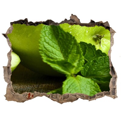 Sticker mural effet trou pomme verte à la menthe