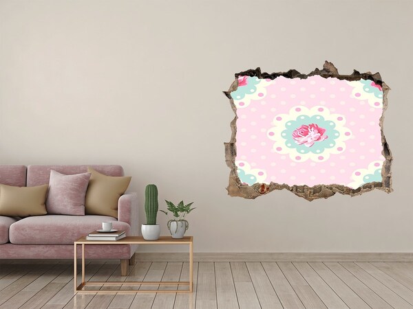 Sticker trou dans le mur Motif floral sur fond rose