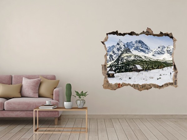 Autocollant mural trou paysage de montagne hivernal