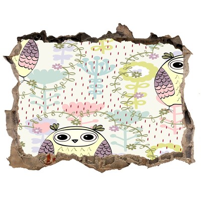 Sticker mural effet trou Trou dans le mur avec un hibou et des fleurs