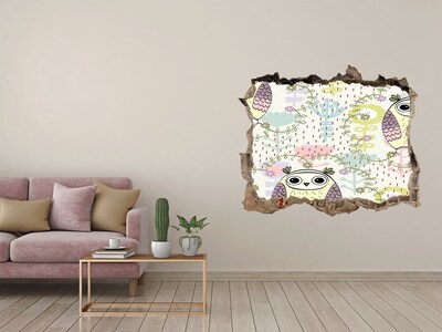 Sticker mural effet trou Hibou illustration pierre