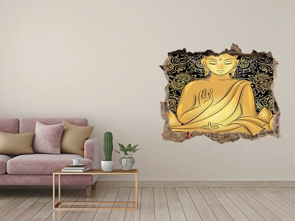 Sticker trou dans le mur Bouddha d'or entouré d'un mandala
