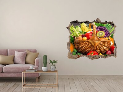 Autocollant mural trou Un panier rempli de fruits et légumes frais