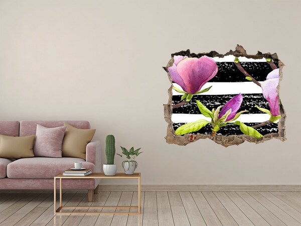 Sticker mural effet trou Magnolia stripes pierre