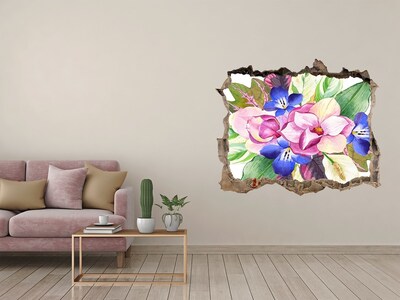 Sticker mural effet trou Explosion de fleurs dans le mur