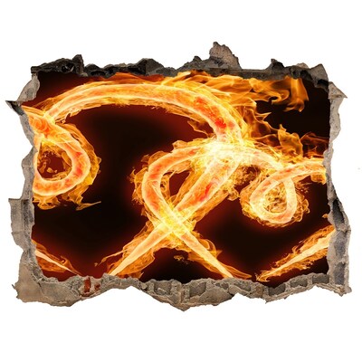 Sticker mural effet trou Serpents en feu
