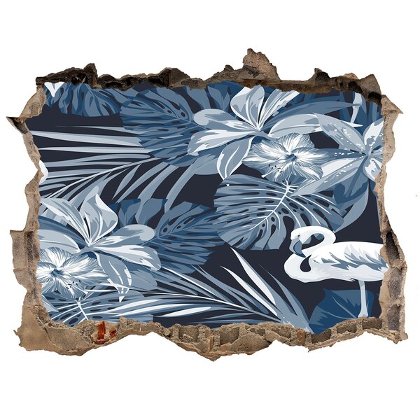 Sticker mural effet trou Paradis tropical avec des flamants roses