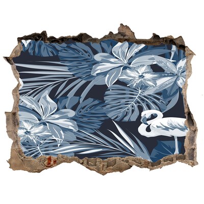 Sticker mural effet trou Paradis tropical avec des flamants roses
