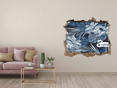 Sticker mural effet trou Paradis tropical avec des flamants roses