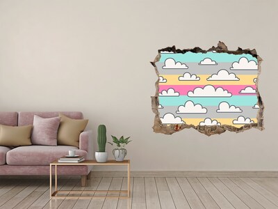 Sticker mural effet trou Des nuages colorés sur un fond rayé