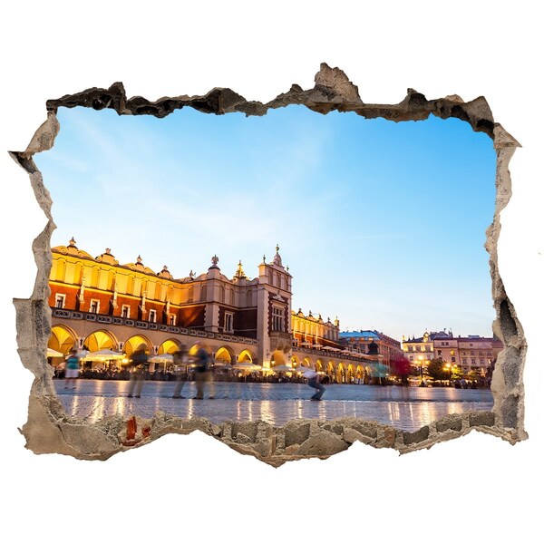 Sticker mural effet trou Cracovie au coucher du soleil