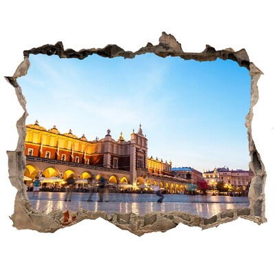 Sticker mural effet trou Cracovie au coucher du soleil