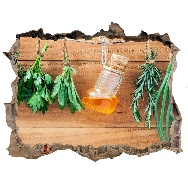 Sticker mural effet trou Huile aux herbes dans un cadre rustique