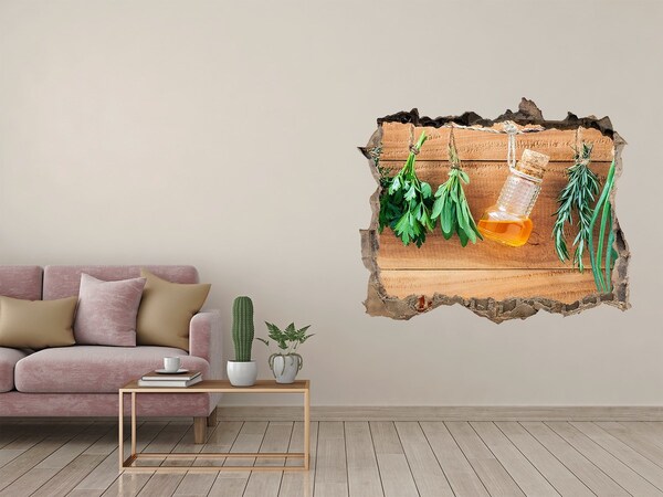 Sticker mural effet trou Huile aux herbes dans un cadre rustique