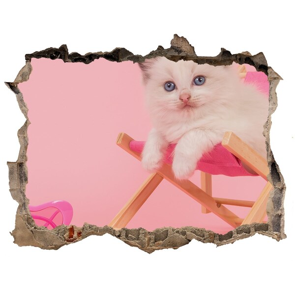 Sticker mural effet trou Chat sur une chaise longue de plage