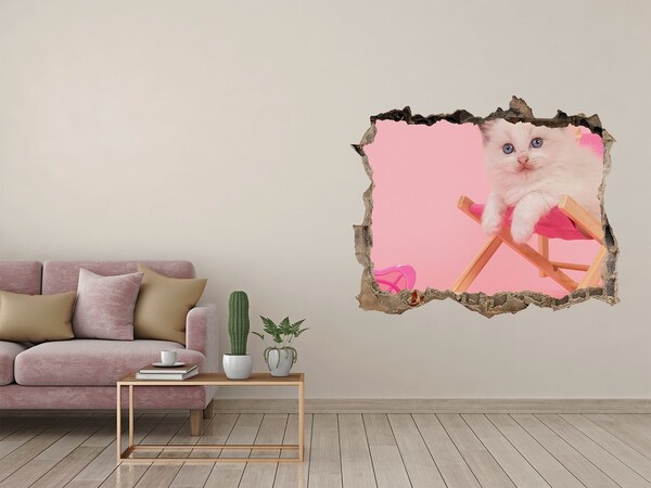 Sticker mural effet trou Chat sur une chaise longue de plage