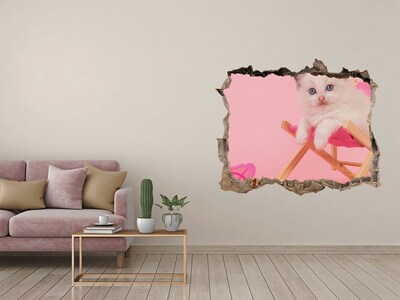 Sticker mural effet trou Chat sur une chaise longue de plage