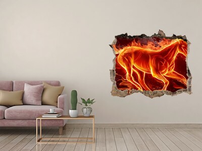 Autocollant mural trou Cheval en feu dans un trou dans le mur