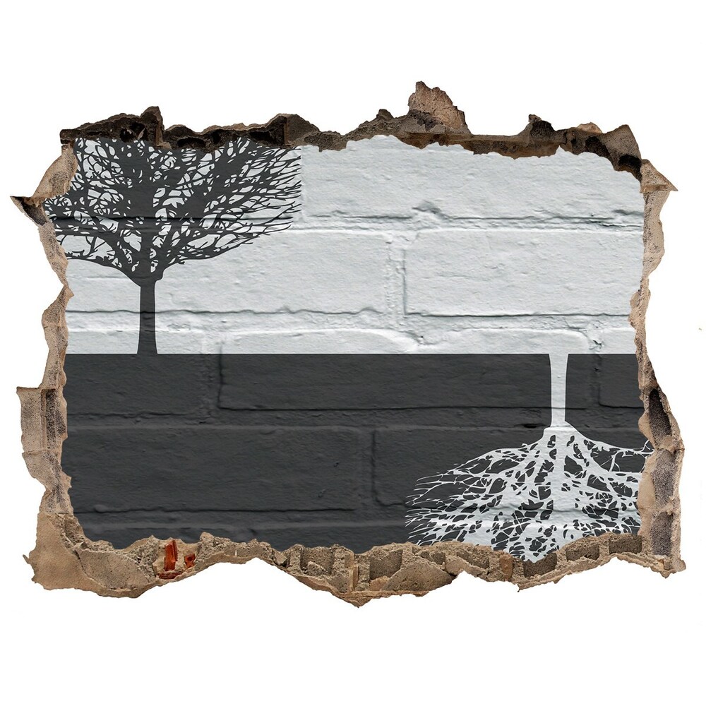 Autocollant à effet 3d trou Arbres sur le mur pierre