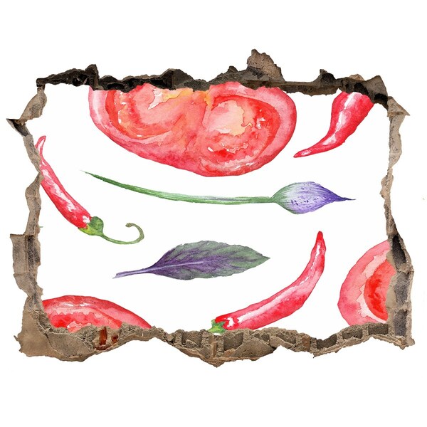 Autocollant mural trou Fruits et légumes dans un trou dans le mur