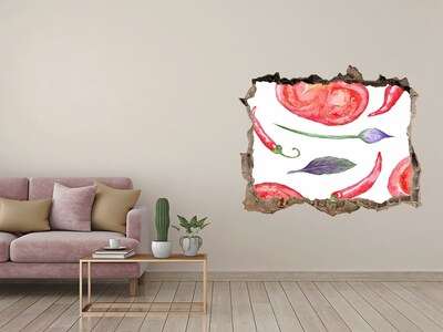 Autocollant mural trou Fruits et légumes dans un trou dans le mur