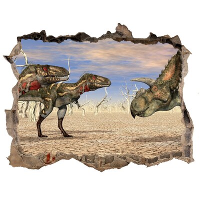 Autocollant mural trou Les dinosaures dans le monde préhistorique