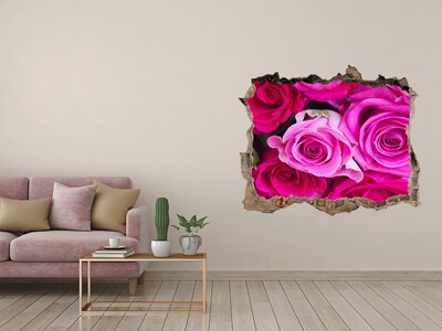 Sticker trou dans le mur Un bouquet de roses roses pierre