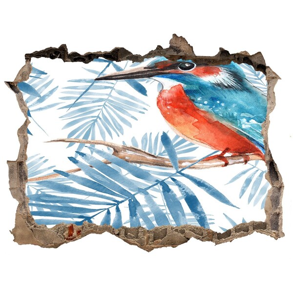 Sticker mural effet trou Plantes et oiseau pierre