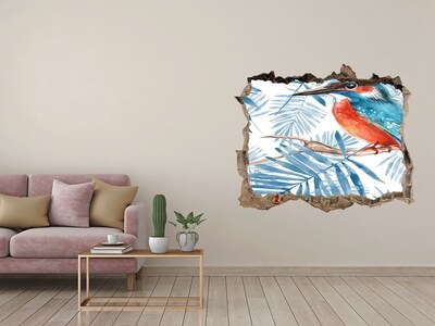 Sticker mural effet trou Plantes et oiseau pierre