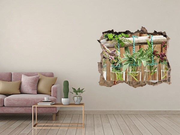 Autocollant à effet 3d trou Jardin d'herbes aromatiques en bocaux