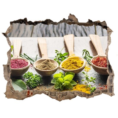 Autocollant mural trou Épices de cuisine dans des cuillères en bois