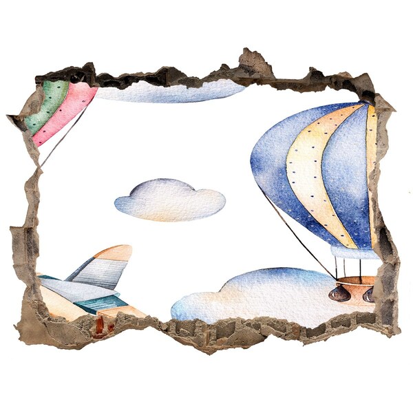 Sticker mural effet trou Vol en ballon au-dessus des nuages