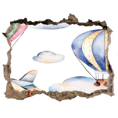 Sticker mural effet trou Vol en ballon au-dessus des nuages