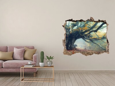 Sticker mural effet trou La forêt enchantée dans son manteau d'automne