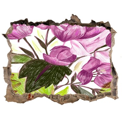 Sticker mural effet trou Jardin fleuri derrière le mur