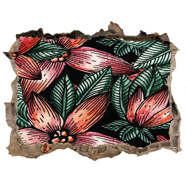 Autocollant à effet 3d trou Un motif floral sur un mur abîmé