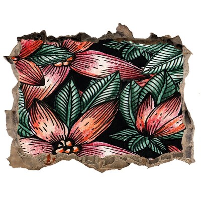 Autocollant à effet 3d trou Un motif floral sur un mur abîmé