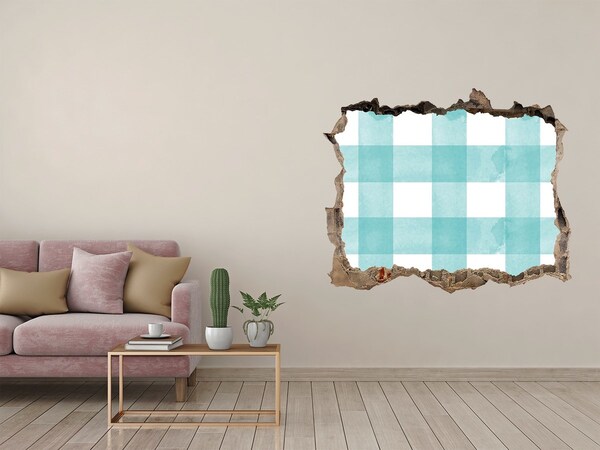 Autocollant à effet 3d trou Un mur endommagé avec une grille bleue