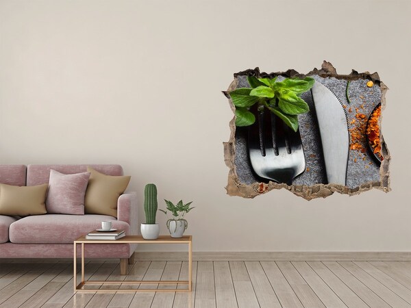 Autocollant à effet 3d trou Le monde culinaire derrière le mur