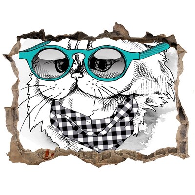 Autocollant à effet 3d trou Chat stylé avec des lunettes