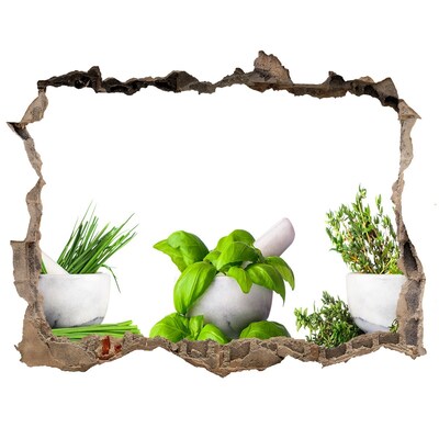 Autocollant mural trou jardin vert avec des herbes aromatiques