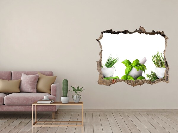 Autocollant mural trou jardin vert avec des herbes aromatiques