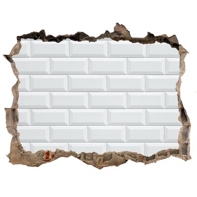 Autocollant à effet 3d trou Un mur abîmé recouvert de carreaux blancs