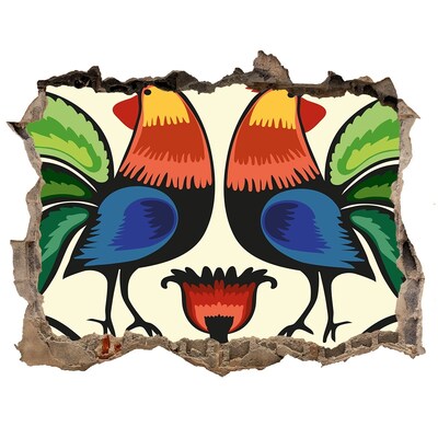 Autocollant mural trou Coqs colorés sur fond de mur