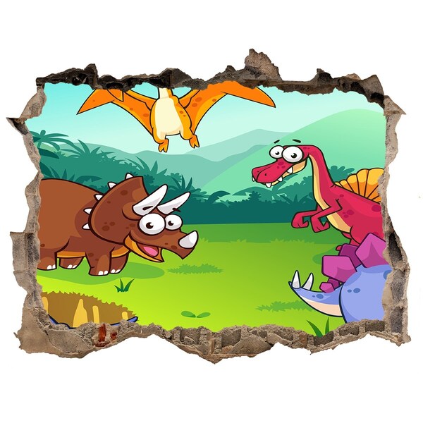 Sticker mural effet trou Des dinosaures dans un paysage préhistorique